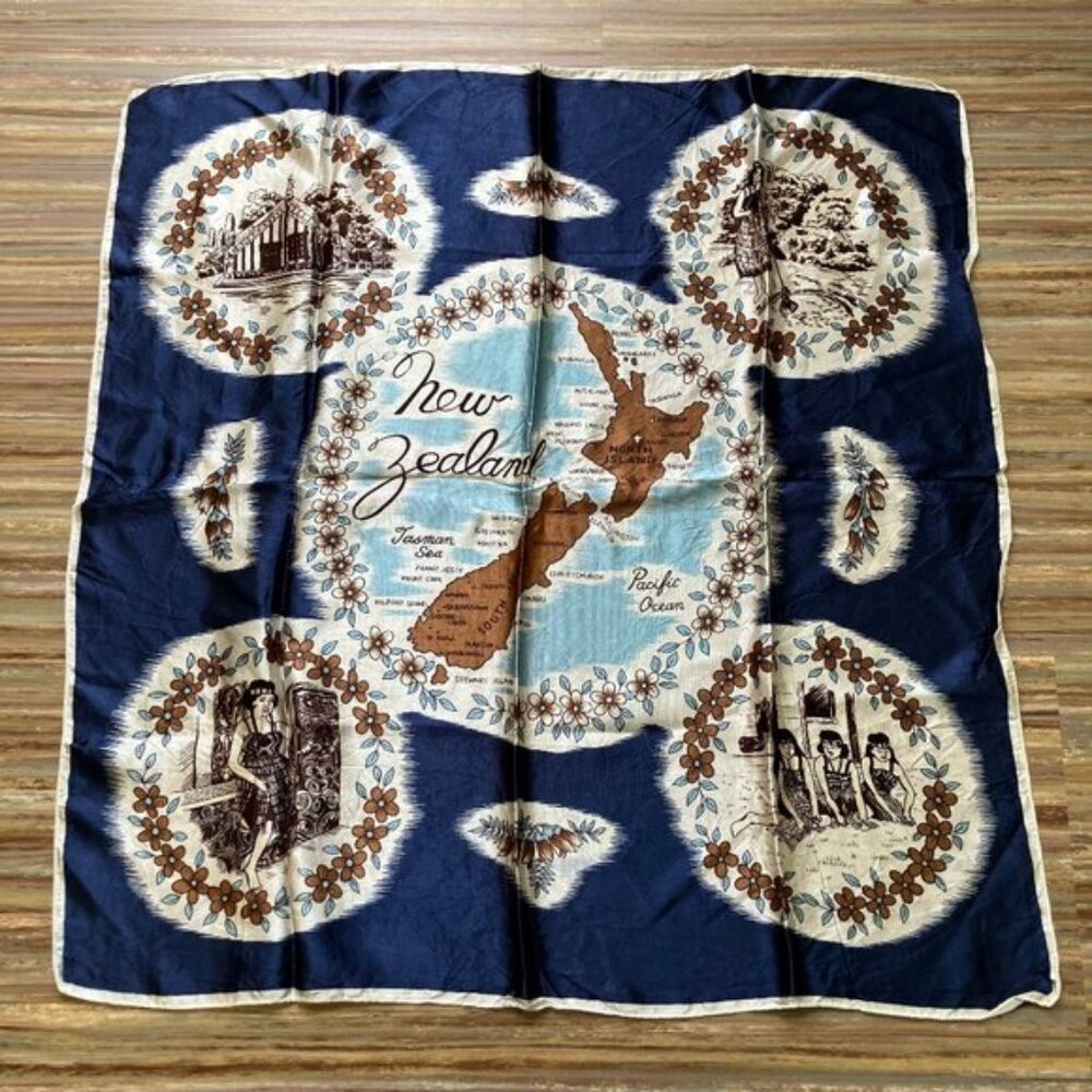 New Zealand Souvenir Satin Bandana Square Scarf Vintage Hair Neck Head Accessory